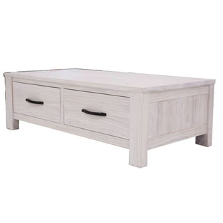 White Wash Florida Coffee Table With 2 Drawer Side Look
