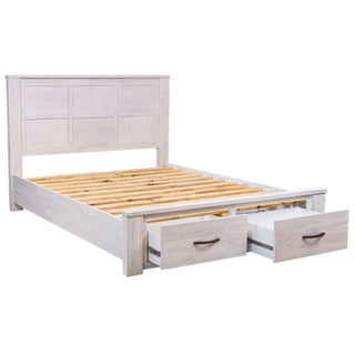 Whitewash Florida Bed with Footboard Storage Open Drawers