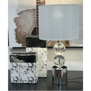 Windsor Crystal Metallic Shine Table Lamp White shade turned on