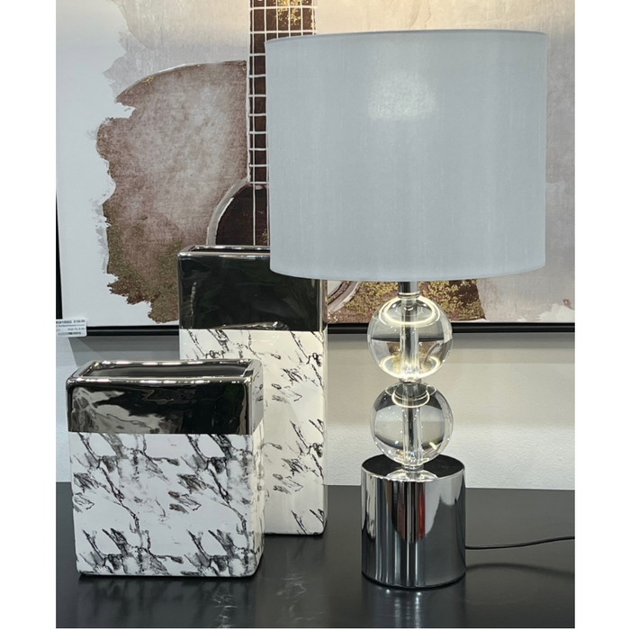 Windsor Crystal Metallic Shine Table Lamp White shade turned on