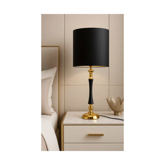 Windsor Gold Lamp on bedside table – elegant black and gold lighting for luxury Australian interiors.