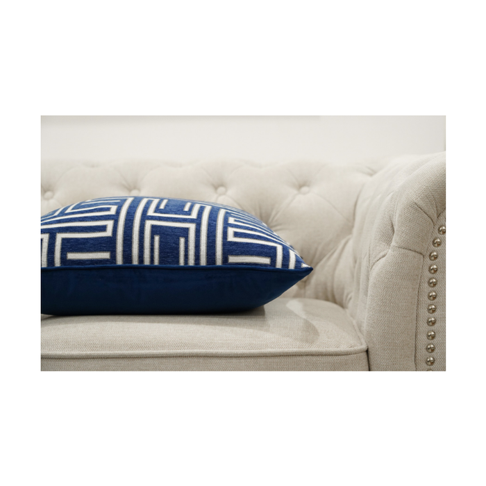 Woven Velvet Modern Cushion Navy Close Up Look