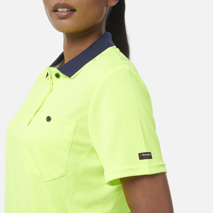 Yellow King Gee Women's Workcool Hyperfreeze Spliced Polo Short Sleeve Close-up