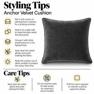 Anchor velvet cushion styling tips and care tips
