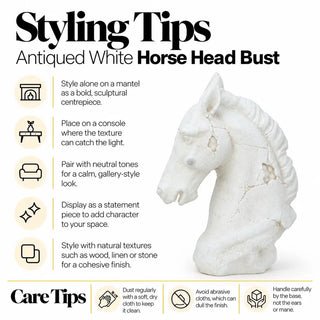 Antiqued white horse head bust styling tips and care tips