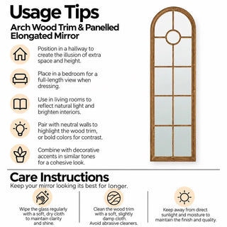 Arch wood trim panelled elongated mirror usage tips and care instructions