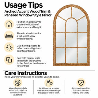 Arched window style panelled mirror usage tips and care instructions