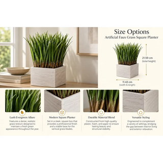Artificial faux grass square planter size guide 21.59cm height and 11.43cm width