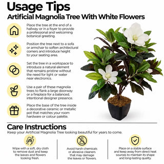 Artificial magnolia tree with white flowers usage tips and care instructions