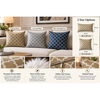 Bedroom sofa modern pattern cushion gold grey and blue size guide 40cm x 60cm and 55cm x 55cm