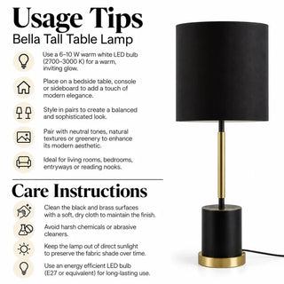 Bella tall table lamp usage tips and care instructions