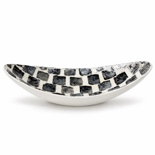 Black and white decorative tray oval boat shape front view on white background