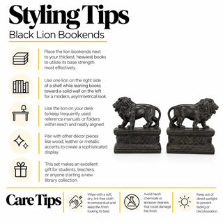Black lion bookends styling tips and care tips