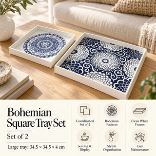 Bohemian square tray set large 34.5cm x 34.5cm x 4cm specifications on oak coffee table