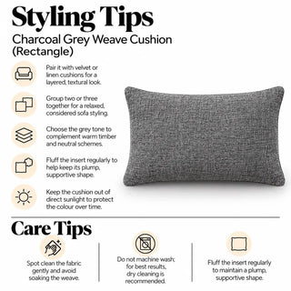 Charcoal grey weave cushion styling tips and care tips