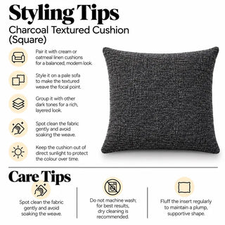 Charcoal textured cushion styling tips and care tips