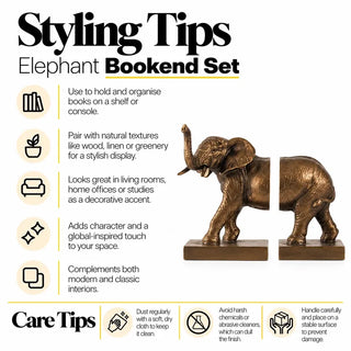 Elephant bookend set styling tips and care tips