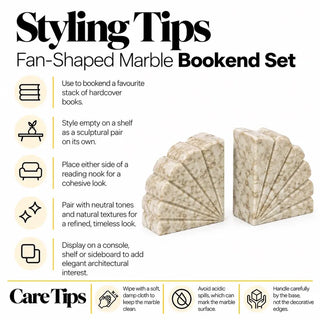 Fan shaped marble bookend set styling tips and care tips