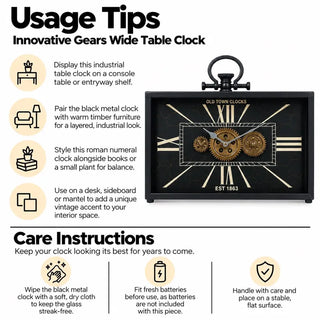 Gears wide table clock usage tips and care instructions