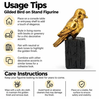 Gilded bird on stand figurine usage tips and care instructions