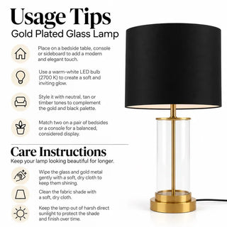 Gold plated glass lamp usage tips and care instructions