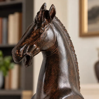 Horse head tabletop decor close up of open mouth and sculpted mane detail