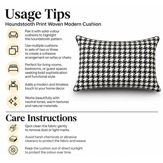Houndstooth print woven modern cushion usage tips and care instructions