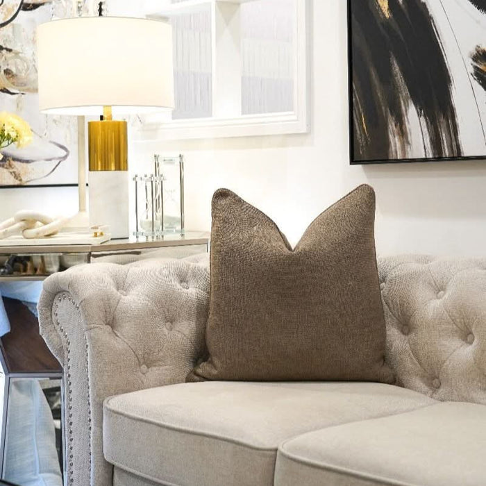 Taupe Woven Cushion - Duck Feather Insert