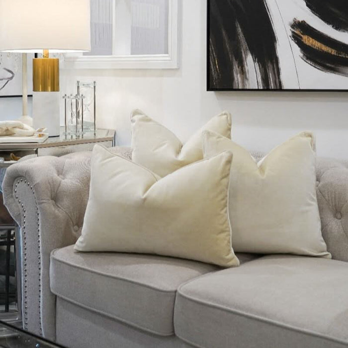 Cream Velvet Cushions - Duck Feather Inserts