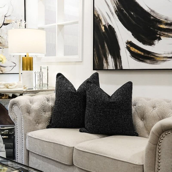 Charcoal Grey Woven Cushions - Duck Feather Inserts