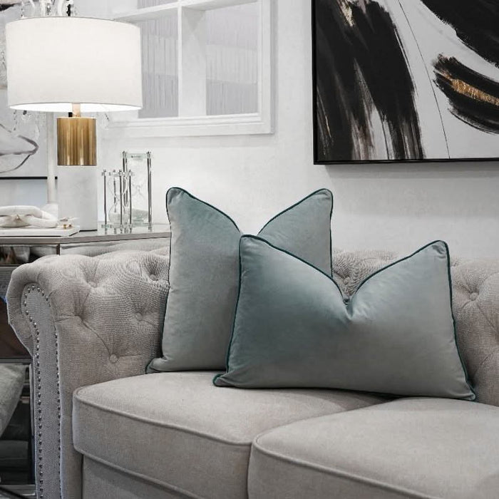 Light Acqua Blue Velvet Cushion - Duck Feather Insert