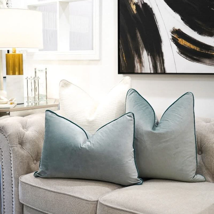 Light Acqua Blue Velvet Cushion - Duck Feather Insert