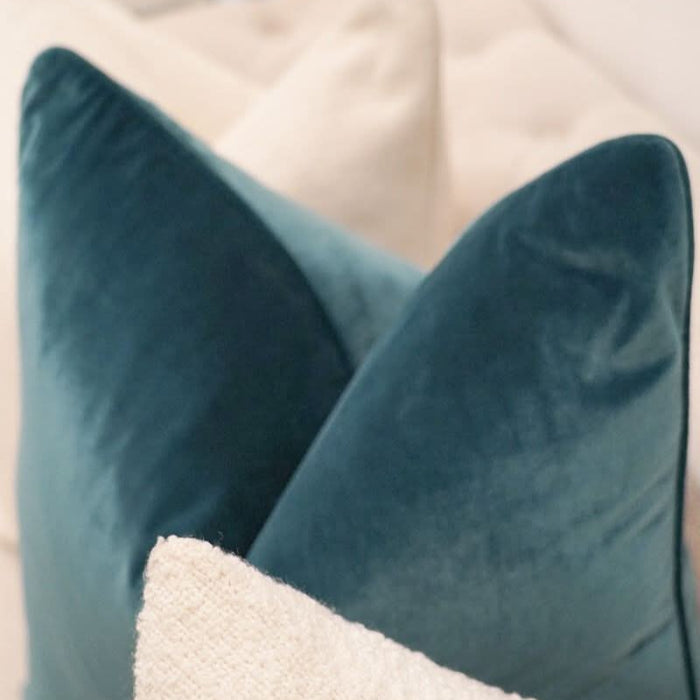Dark Teal Blue Velvet Cushion - Duck Feather Insert