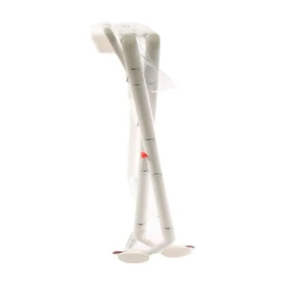 Folded white step ladder with angled legs on white background