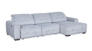 Modern light grey sectional sofa with wide chaise and adjustable headrests