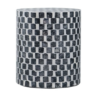 Black and white mosaic side table with checkered pattern, modern home decor furniture.