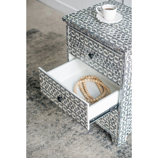 Mosaic Pattern Bedside Table with open Drawer