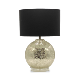 Kensington Gold Globe Table Lamp – 60 cm gold textured glass base with black shade, perfect for modern Australian interiors.