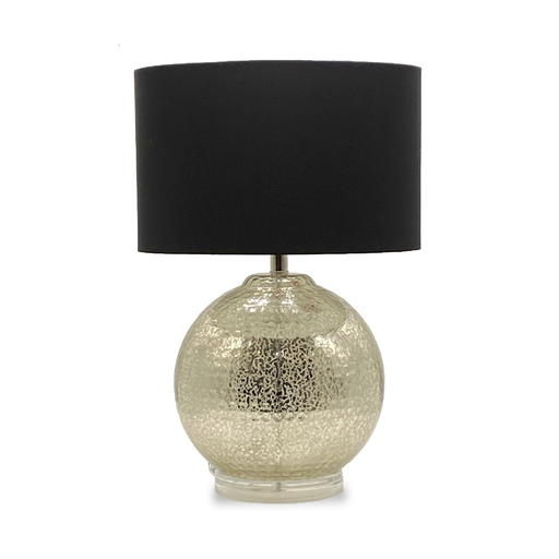Kensington Gold Globe Table Lamp – 60 cm gold textured glass base with black shade, perfect for modern Australian interiors.