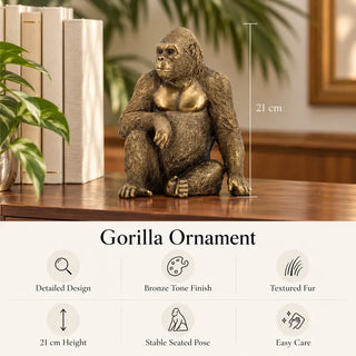 King kong gorilla ornament 21cm height and feature icons on wooden shelf