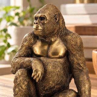 King kong gorilla ornament close up of bronze face chest and textured fur