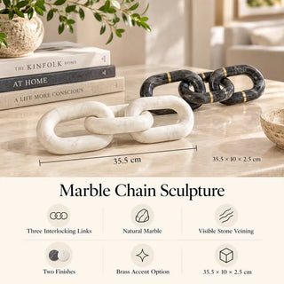 Marble chain sculpture white and grey finishes with 35.5cm x 10cm x 2.5cm specifications