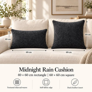 Midnight rain cushion size guide 40cm x 60cm and 60cm x 60cm