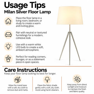 Milan silver floor lamp usage tips and care instructions