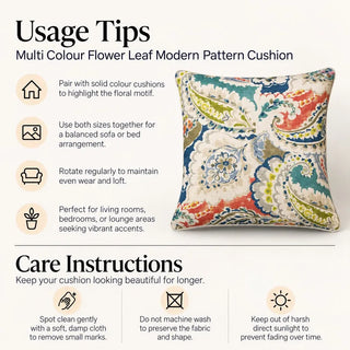 Multi colour flower leaf pattern cushion usage tips and care instructions