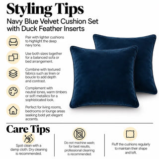 Navy blue velvet cushion set styling tips and care tips