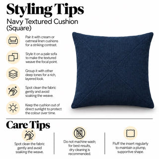 Navy textured cushion styling tips and care tips