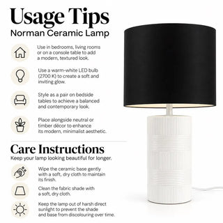 Norman ceramic lamp usage tips and care instructions