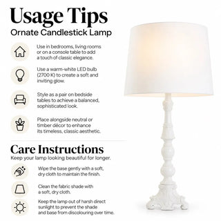 Ornate candlestick lamp usage tips and care instructions