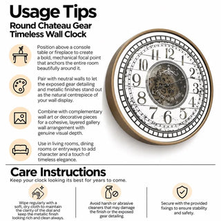 Round chateau gear wall clock usage tips and care instructions